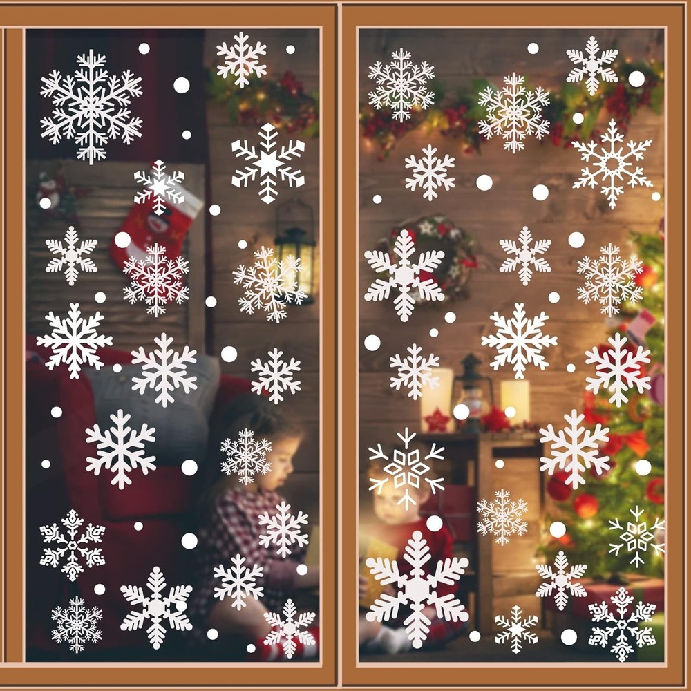 Lansian Christmas Snowflakes Window Clings 87 snowflake +250 snow dots, White