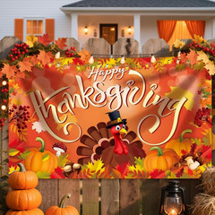 Large Happy Thanksgiving Banner Decorations – 72×44 Inch Thanksgiving Sign Outdo