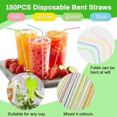 150PCS Disposable Plastic Drinking Straws – Flexible Straws Disposable Long C…