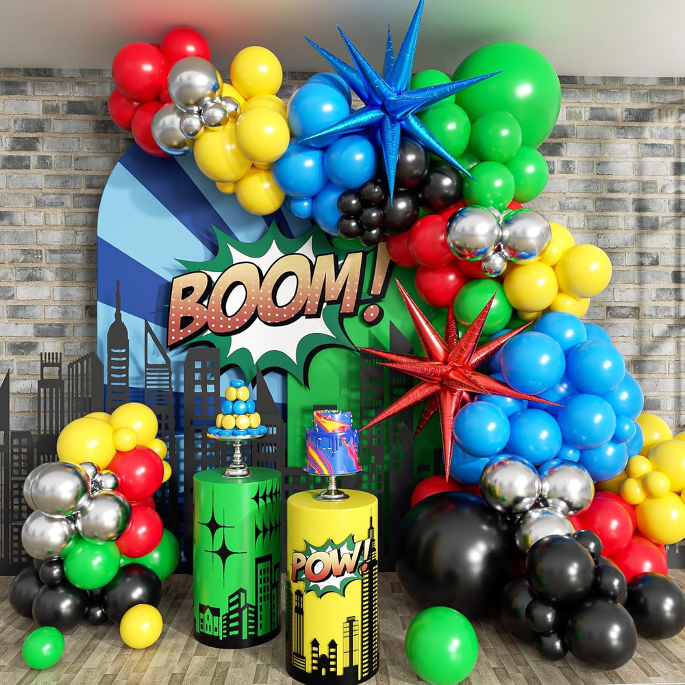137Pcs Red Blue Yellow Green Black Balloon Arch Garland Kit with Balloons for Bi
