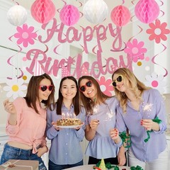 Birthday Decorations, NO DIY, Pre-Strung Happy Birthday Banner with Honeycomb…