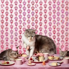 Cat Birthday Decorations, 2 Pack Pink Cat Paw Party Supplies 3.3×6.6 ft Foil …