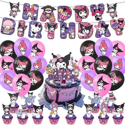 Kuromi & My Melody Birthday Party Decorate Supplies Balloon Banner Cake Toppers