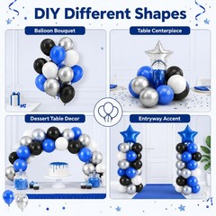 Blue & Black Balloons – 35pcs, Dark Blue, Black & Silver Latex Balloons with …