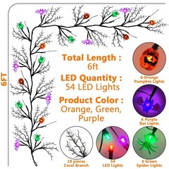 [ 8 Modes & Timer ] 6 Ft 54 LED Halloween Willow Vine Twig Decor Garland with…