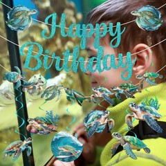 Sea Turtle Banner with Garland Hanging Swirls, Turtle Decorations for Ocean T…