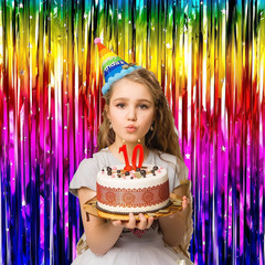 2PCS, Rainbow Foil Fringe Curtain, Backdrop Party Decoration, Birthday Wedding