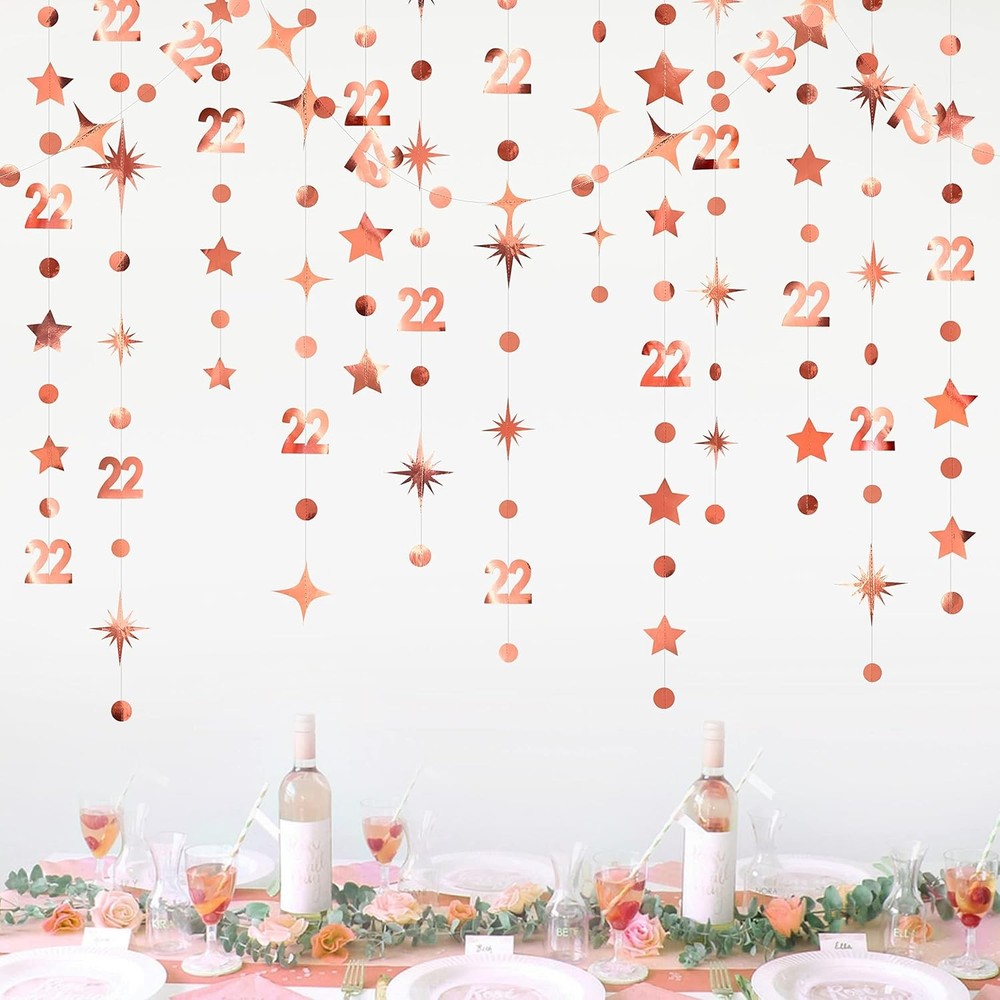 Rose Gold 22nd Birthday Decorations Number 22 Circle Dot Star Garland Streamer B