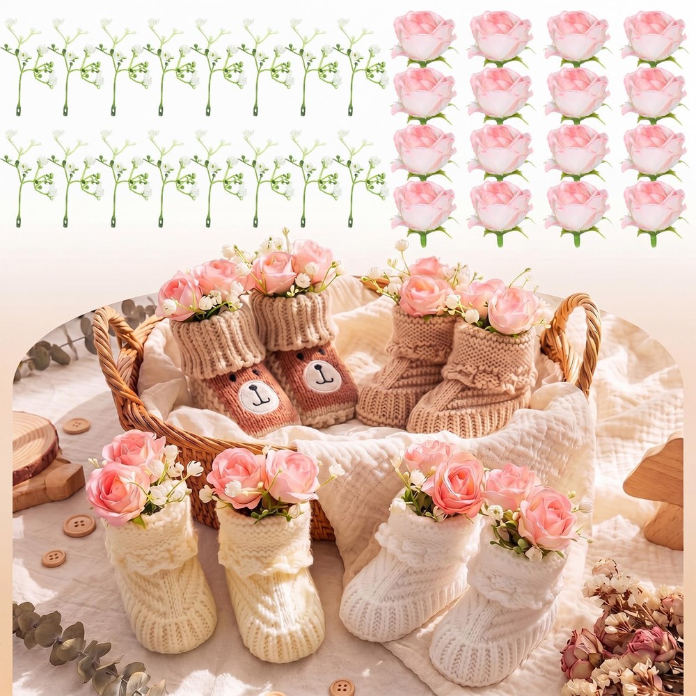 4 Set Baby Shower Booties Centerpiece Knitted Booties with Artificial Baby’s …