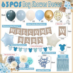 Dusty Blue Baby Shower Decorations, Boy Baby Shower Decor Set with Welcome Baby
