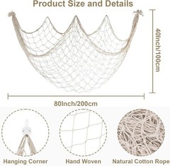 2 Pack Fish Net Decorations – 80×40 Inch Beige Fishing Net Decor for Under The