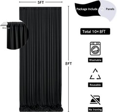 10 ft x 8 ft Wrinkle Black Backdrop Curtain for Parties, Polyester Black Photo