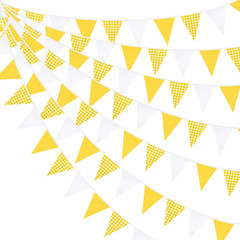 Yellow Gingham Fabric Bunting Banner Flags for Picnic Wedding Birthday Baby