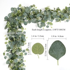 2 PCS Artificial Eucalyptus Garland 5.9FT Faux Silver Dollar Greenery Garland
