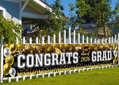 Large Graduation Banner Class of 2026 Black and Gold – 120×20 Inch Congrats Grad