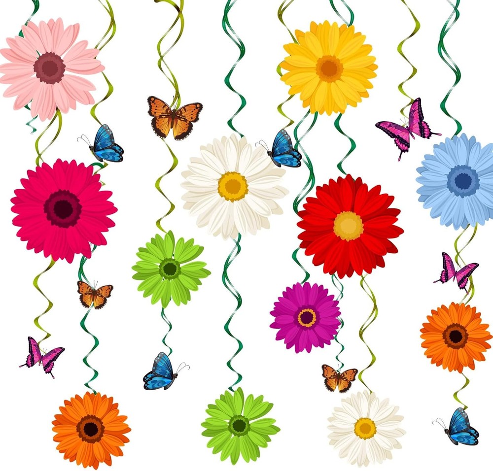 48 Pieces Spring Sun Flowers Butterfly Hanging Swirl Decorations Spirals…