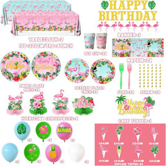 Flamingo Birthday Decorations – 193Pcs Tropical Luau Hawaiian Themed Banner Tabl