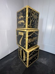 70th Birthday Decorative Boxes Stackable Cubes Black And Gold
