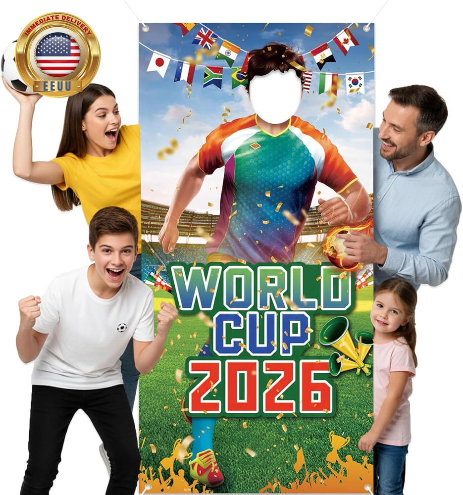 World Cup Photo Banner 2026 71X35 Inches Soccer Player Cutout Backdrop with Face