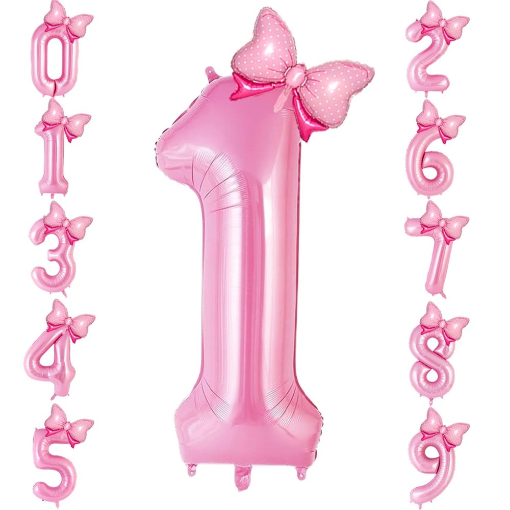 Bow Pink Number Balloon 40 Inch Foil Number 1 Balloon With Bow Big Pink 1 Bal…