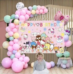 Hello Kitty & Friends Happy Birthday Backdrop 5×3.5ft Birthday Party Decoration