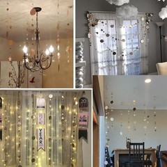Star and Circle Hanging Garland, 65 feet 65 Feet Length, Champagne Gold