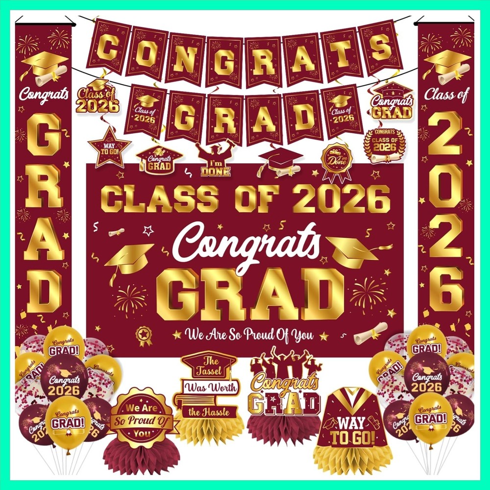 Graduation Decorations 2026 Maroon and Gold Graduation Party Decor Set includ…