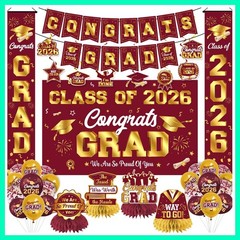 Graduation Decorations 2026 Maroon and Gold Graduation Party Decor Set includ…