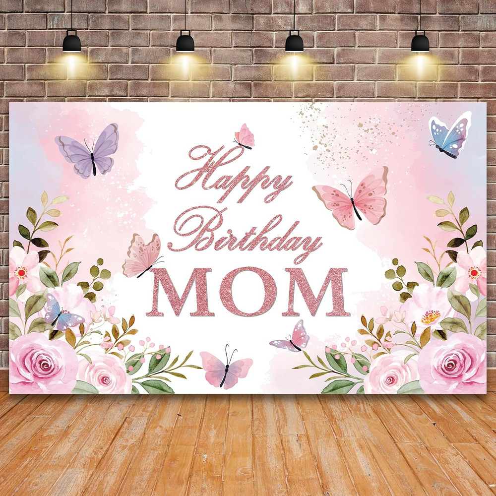 Happy Birthday Mom Backdrop Mother’S Day Birthday Party Decorations Banner