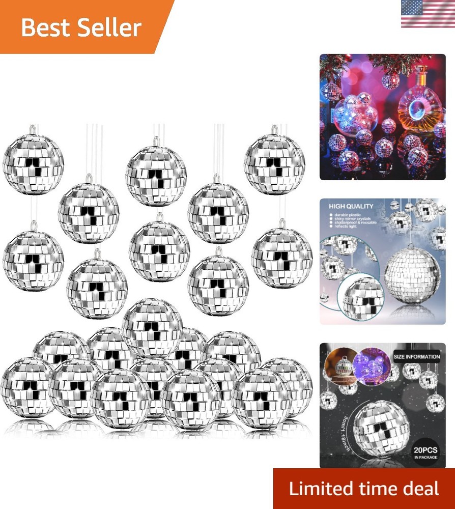 Assorted Mini Disco Balls – 20 Pcs Silver Reflective Ornaments for Celebrations