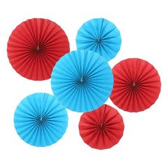 6Pcs 8″/12″/16″ Paper Fans Hanging Decoration Round Fans with Pearl Red/Blue