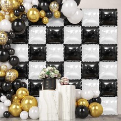 36 Pcs Black and White Square Foil Balloon Wall Backdrop Double Sided Race Ca…