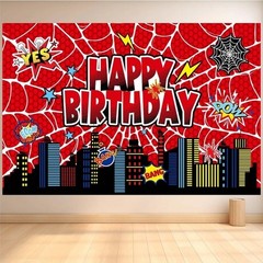Superhero Spiderman Backdrop Happy Birthday Party Photo Background Banner 4×6 Ft