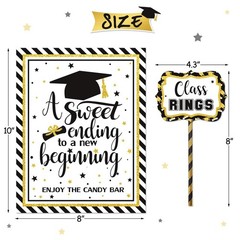 Graduation Candy Bar Labels Set – Black & Gold Dessert Buffet Decor, Sweet Succe
