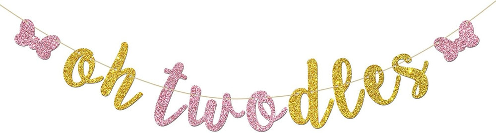Oh Twodles Banner – Happy 2Nd Birthday Party Decor for Girls – Cartoon Mouse The