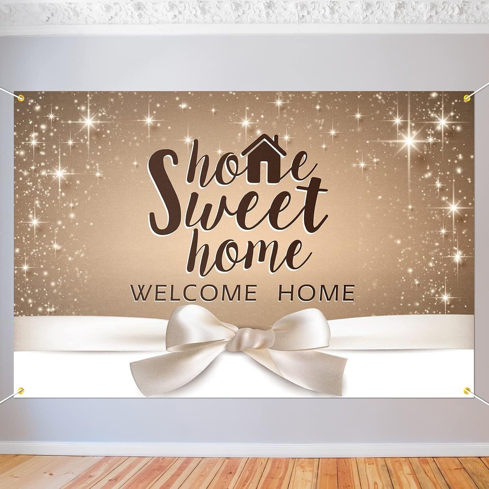 Decoracion De Pancarta De Fondo Home Sweet Home Con Purpurina Dorada – Bienv…