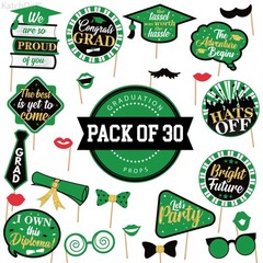 , 2026 Graduation Photo Booth Props – Glitter, Pack of 30 | Black and Green G…