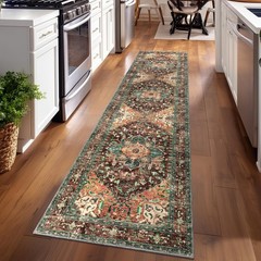 Yamaziot Washable Runner Rug, 2×8 Non-Slip 2′ x 8′ (Runner), Rust/Dull Teal