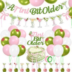 Martini Bow Birthday Party Decorations, Green Pink Glitter A Tini Bit Older