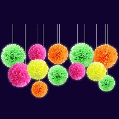 Blacklight Party Decorations – 12 PCS Fluorescent Neon Tissue Paper Pom Poms …