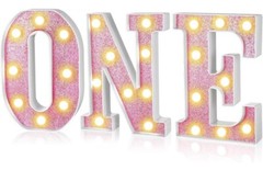 Light up Letter ONE Plastic Marquee Number Lights Birthday 3pc New Pink