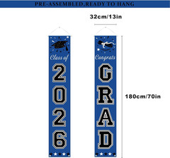 2026 Graduation Porch Banner Blue Congrats Grad Party Decor for School Front Doo
