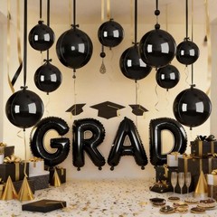 12 Pcs Black Foil Balloons, 22″ 15″ 10″ 4D Round Shape Balloons, Different Si…