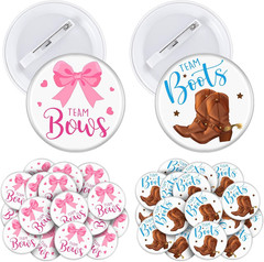 60 Pcs Boots or Bows Gender Reveal Pins, Funny Baby Shower Team Boots or Bows Ge