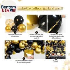 Black and Gold Birthday Decorations for Men Women, 71Pcs Black and Gold Party De