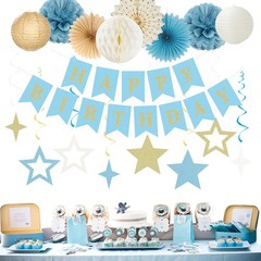 Light-Dusty Blue Beige-Champagne Party-Decorations – 19pcs Boho Neutral Strea…