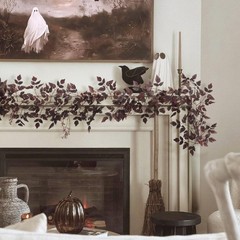 Neutral Fall Garland for Mantle Fireplace – 2 Pack 6Ft Plum Cimicifuga Seeded…