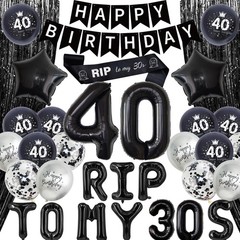 40th Birthday Decorations Black Silver – Happy Banner Rip to My 30s