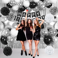 Black and Silver Birthday Decorations for Men Boys, Black White Silver Party Dec
