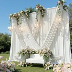 10ft×15ft Ivory Backdrop Curtain for Wedding Parties, 2 Panels Wrinkle 15 FT